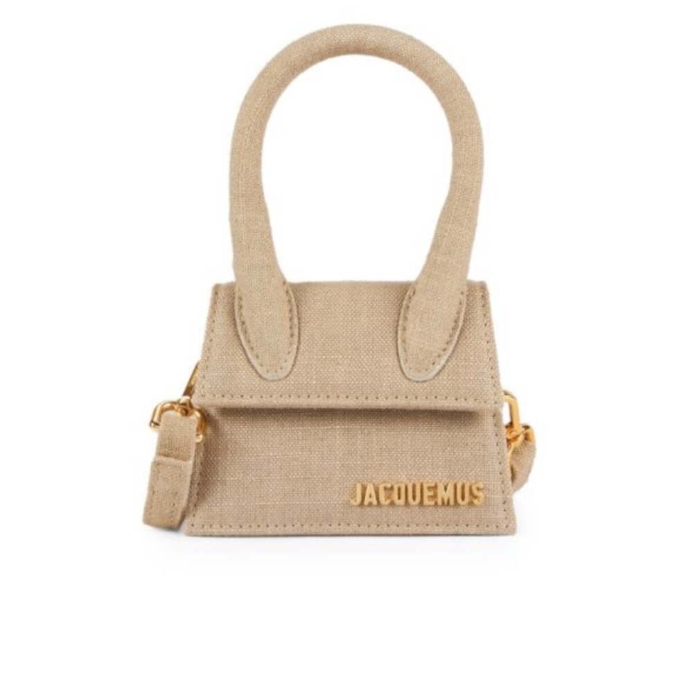Jacquemus Beige Mini Bag with Gold Accents. Jacqemus Logo Top Handle Bag